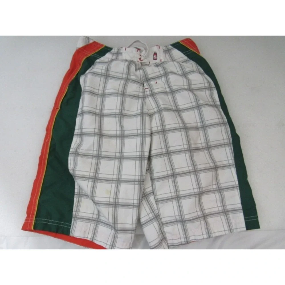 Red Stripe Board Swim Shorts Mens Size M 32-3436 White Orange Trunks Plaid